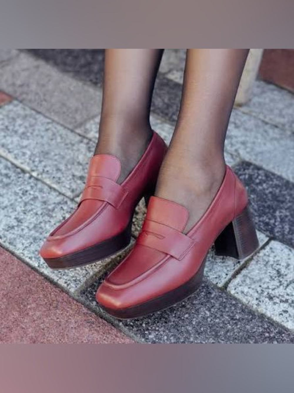 AEROSOLES Cavour Heeled Loafers in Clay Leather Size 8